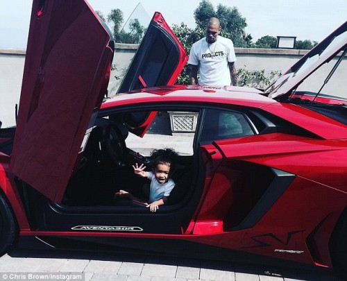 Chris Brown parks new Lamborghini in his living room